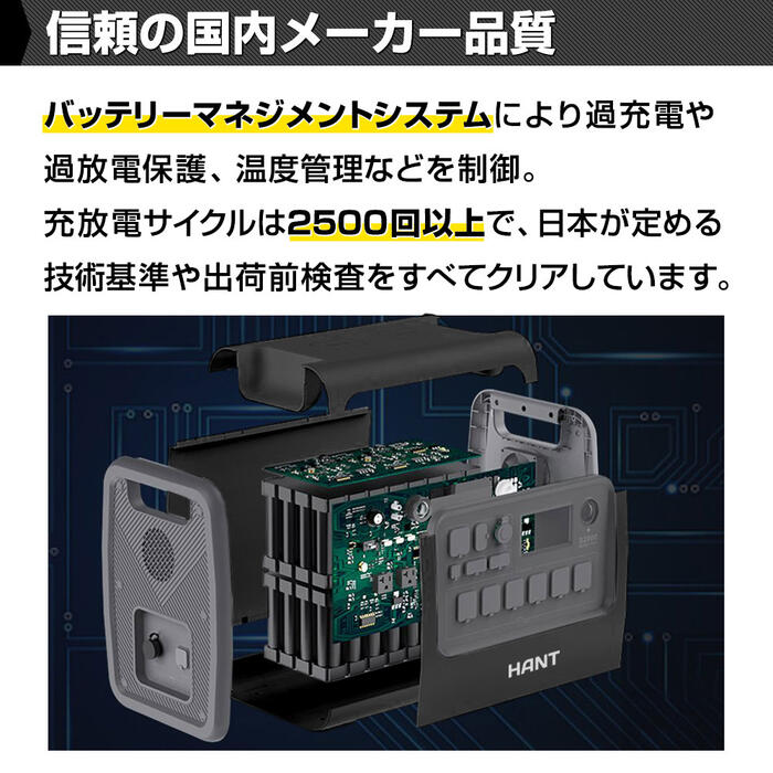 HANT ポータブル電源 2000W EB200 超大容量2000Wh/625000mAh バッテリー 蓄電池 軽量 充電 非常用電源 炊飯器 スマホ充電 電気毛布 扇風機 掃除機 ヒーター 震災対策 防災 避難所 停電 車中泊 家庭 アウトドア キャンプ 野外イベント ピクニック レジャー