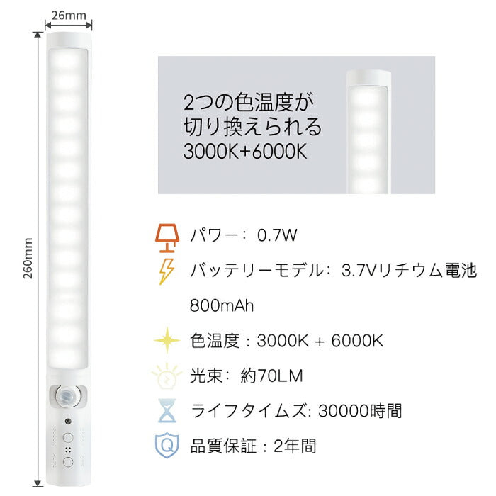 人感センサーライト LEDスティックライト 2個セット 室内LEDライト USB充電式 自動点灯 省エネ 超寿命 高輝度 40個LED 貼り付け型 階段 クロゼット ロッカー 玄関 洗面所 ガレージ 懐中電灯 停電対策 照明 防災 災害対策 アウトドア キャンプ 家電 おしゃれ