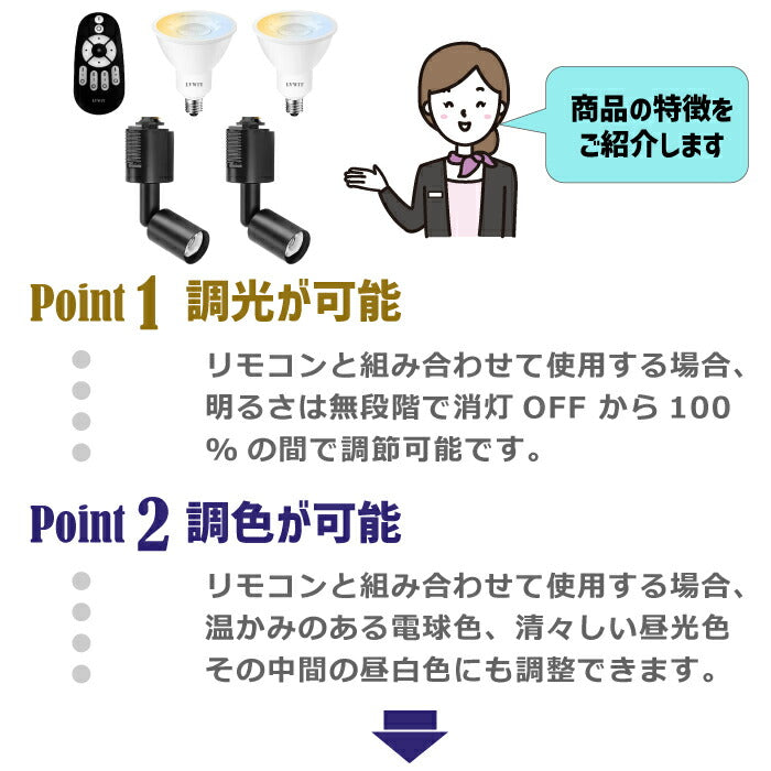 スポットライト ダクトレール用 2個セット E11口金 LEDランプ付き 調光調色 6W 30W形相当 リモコン付き ライティングレール 照明 角度調節 遠隔操作 常夜灯 照明器具 天井照明 間接照明 レールライト キッチン カフェ風 店舗照明 インテリア照明 おしゃれ