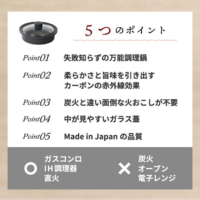 鍋 なべ 炭鍋 Sumi Nabe スミ ナベ 日本製 ガラス 蓋付き フライパン 深型 炭 遠赤外線 コンロ 直火 IH対応 食洗機対応 蓋 炭素 カーボン ポット 煮物 汁物 蒸し料理 焼肉 キッチン 調理道具 炭火焼 同等 シンプル おしゃれ フッ素コーティング プレゼント