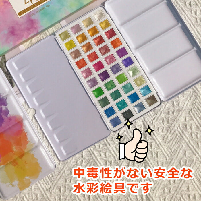 水彩絵の具セット 40色セット 固形水彩絵具 メタリック色 ペイントパレット 水彩ペイントセット 水溶性 固形絵具 固形水彩 キラキラ 画材用品 携帯しやすい 子供 大人 初心者 プロフェッショナル 部活 趣味 かわいい おしゃれ 誕生日 プレゼント ギフト