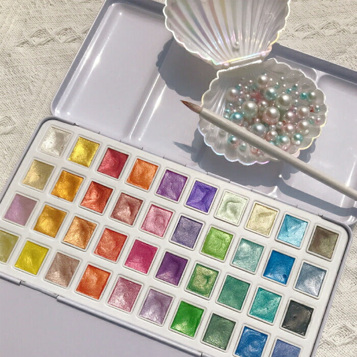 水彩絵の具セット 40色セット 固形水彩絵具 メタリック色 ペイントパレット 水彩ペイントセット 水溶性 固形絵具 固形水彩 キラキラ 画材用品 携帯しやすい 子供 大人 初心者 プロフェッショナル 部活 趣味 かわいい おしゃれ 誕生日 プレゼント ギフト