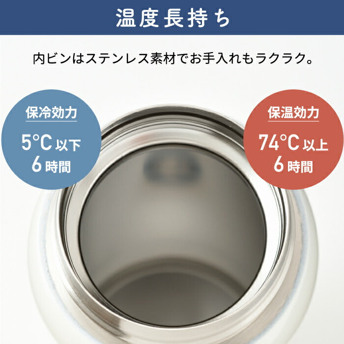 水筒 ステンレスボトル ブルーノ タンブラー 蓋付き 直飲み 0.48L マグボトル 保温 保冷 大容量 ワンタッチ プリントボトル 真空ボトル おしゃれ 軽量 広口 氷 お湯 絵柄 片手 大人 子供 コンパクト アウトドア オフィス 北欧 雑貨 かわいい 新生活 BRUNO