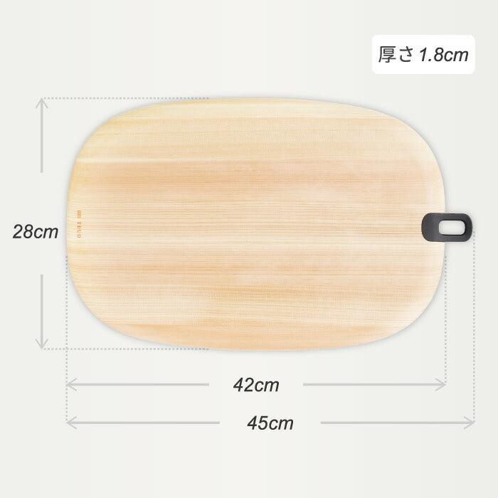 まな板 木製 日本製 TEUD ひのき ヒノキ 檜 Lサイズ カッティングボード W45×D28 クッキングマット おしゃれ テウド 壁掛け 引っ掛け収納 刃当たり 木目 やさしい 汚れにくい かわいい ナチュラル キッチン 調理道具 キャンプ アウトドア デザイン 新生活